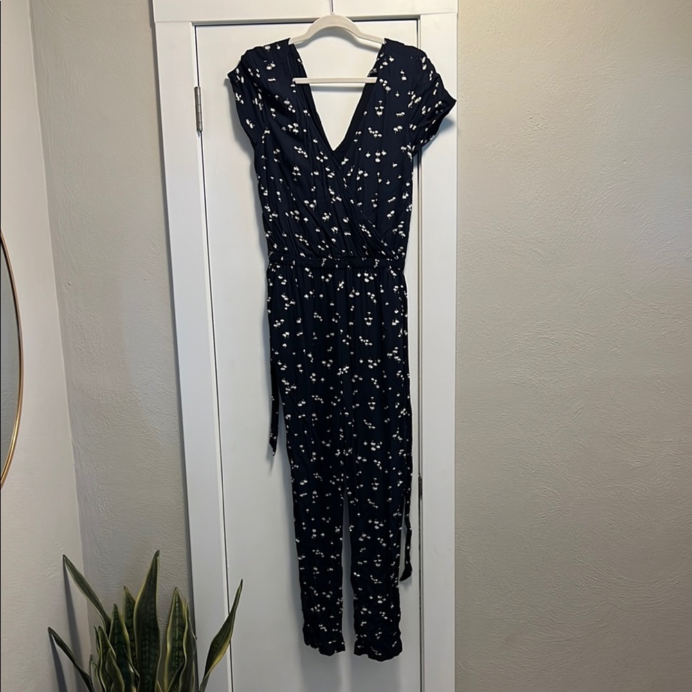 Abercrombie & Fitch Navy Wrap Jumpsuit V-Neck Casual